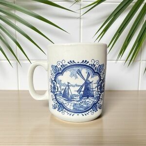 Vintage Blue Windmill Ceramic Mug – Made in Britain – 6–8oz